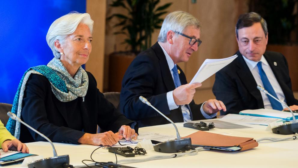 Lagarde (FMI), Juncker (CE) y Draghi (BC) en una foto del 22 de junio de 2015.